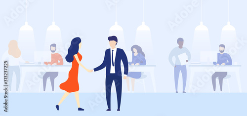 business people in open office, vector illustration