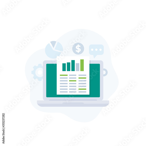 Data analytics, business intelligence and spreadsheet vector icon