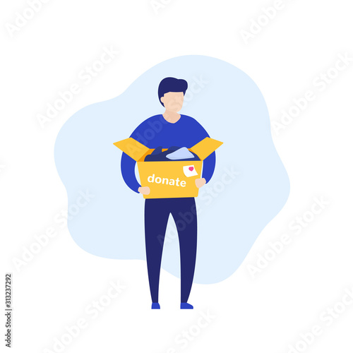 donation concept, man with box, vector