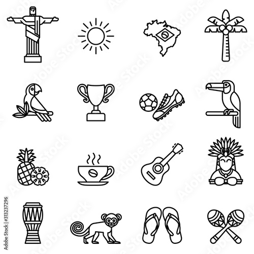 Brazil icons set with white background. Thin line style stock vector. photo