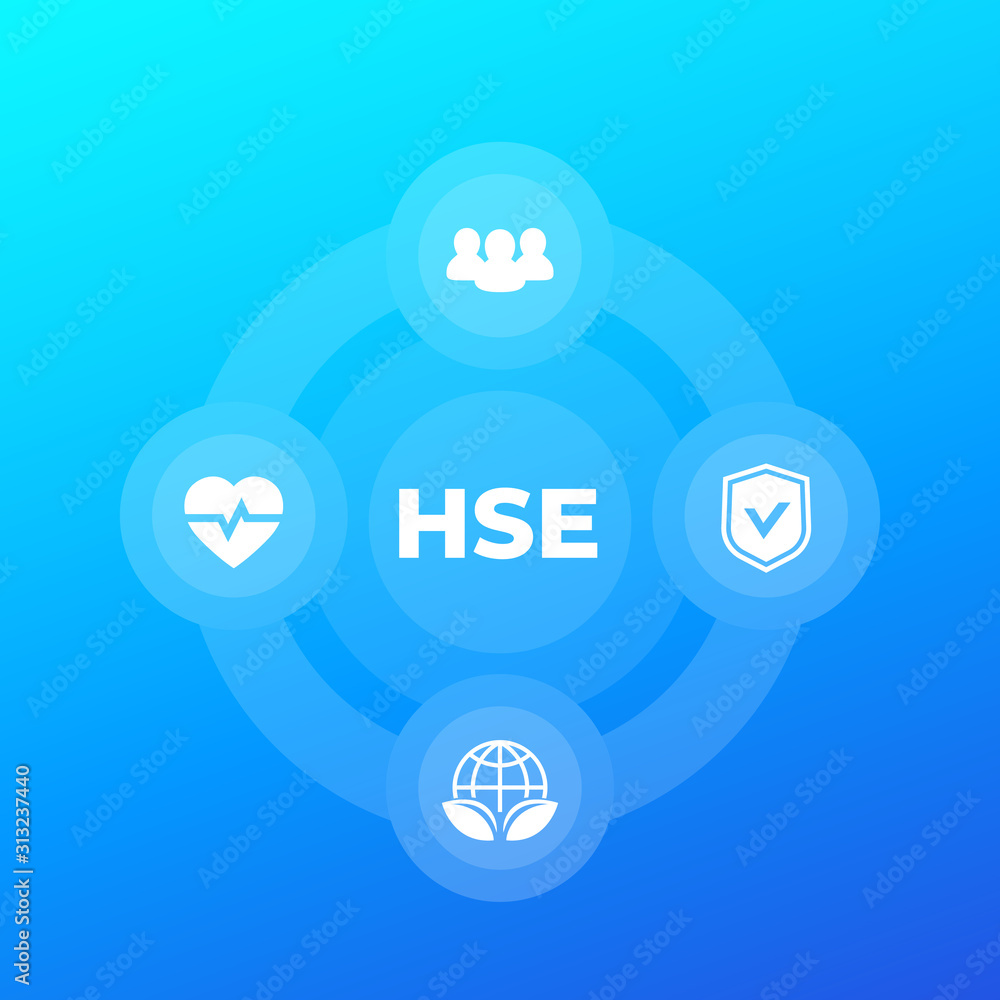 HSE vector concept with icons, health, safety and environment