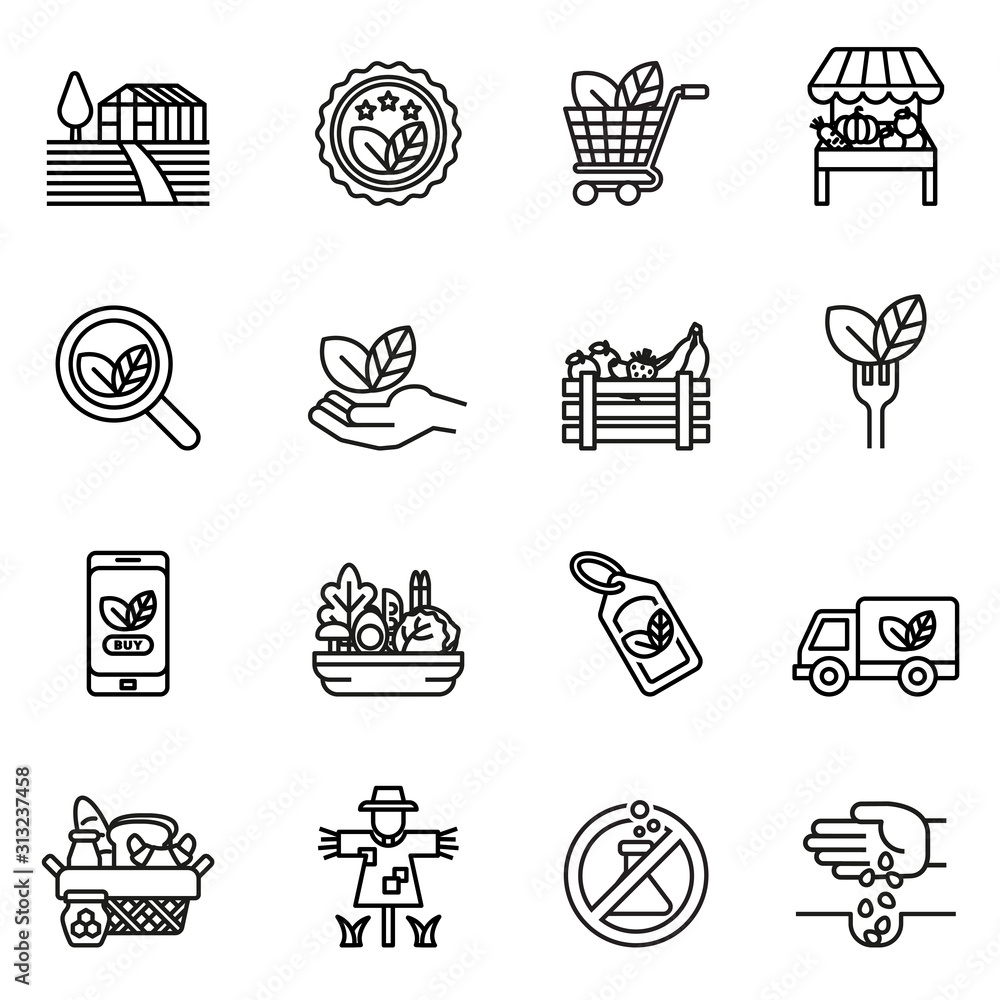 Farm and Agriculture line icon set with white background. Farmers ...