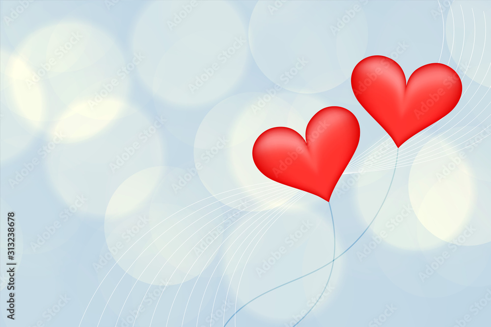 blurred background with two red balloon hearts