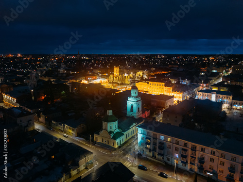 City of Yelets at winter night, aerial view