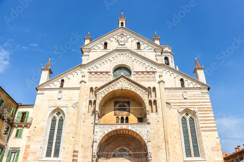 Verona, Italy. View of Verona Cathedral (Cattedrale di Santa Maria Matricolare) in sunny day.