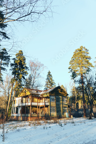 an old abandoned house in a pine winter forest © ShevarevAlex