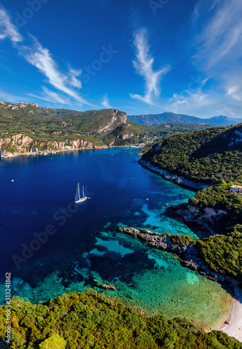 Fototapeta Naklejka Na Ścianę i Meble -  Aerial of mediterranean bay on Corfu island