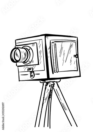 camera on tripod isolated on white background