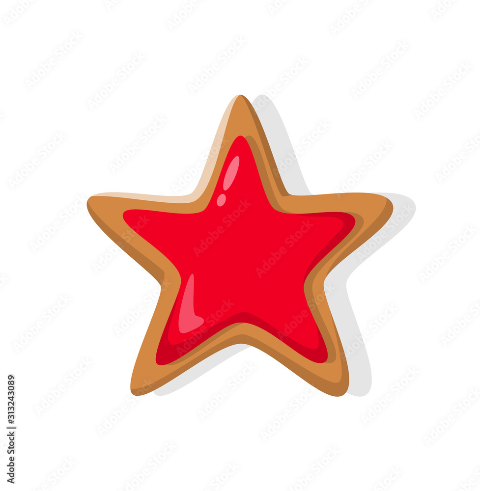 Star baked gingerbread isolated on white. Cookie traditional element for New Year and Christmas. Red sweet confectionery dessert in realistic style vector Star baked gingerbread isolated on white. Cookie traditional element for New Year and Christmas. Red sweet confectionery dessert in realistic style vector