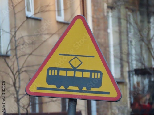 Tram warning sign