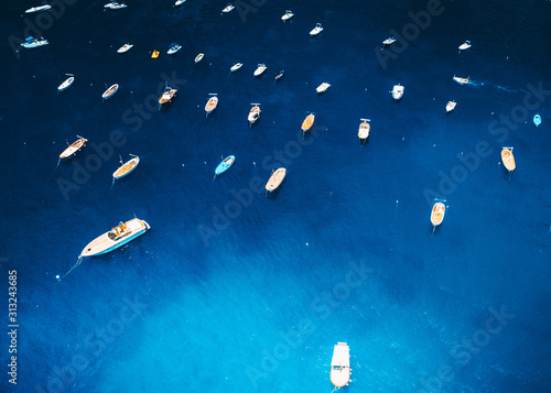Aerial view of boats in the ocean