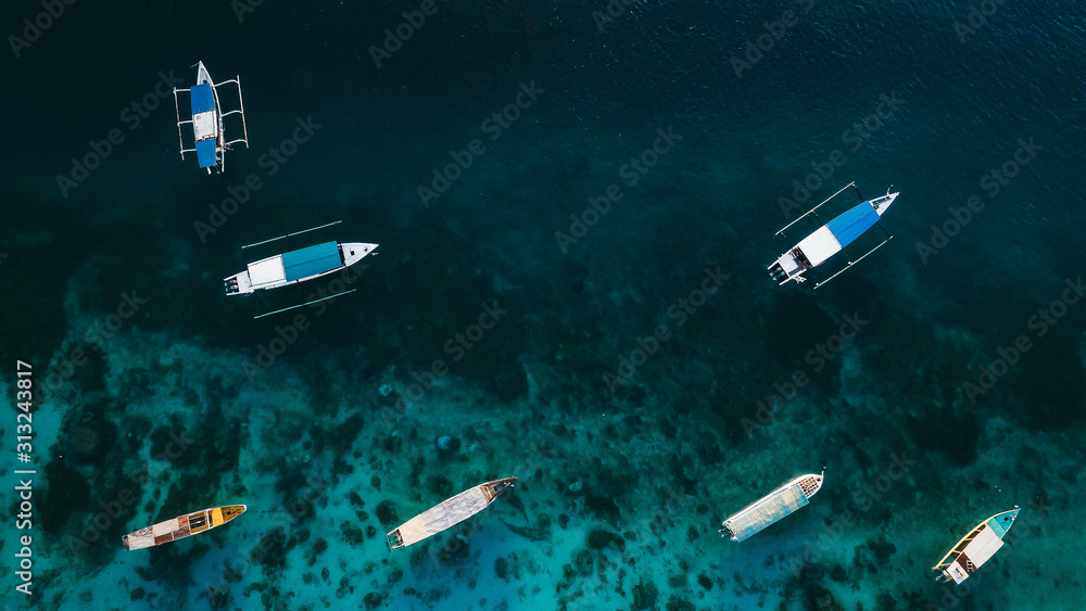 Fototapeta premium High view of boats in Bali