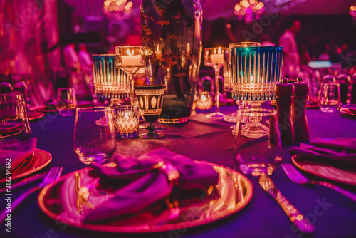 Elegantly decorated wedding table set
