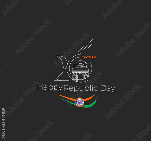 26 january Republic day concept - Taj Mahal Hand Drawn, India Agra
