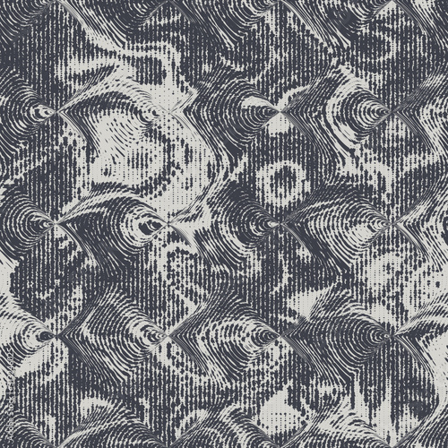 Noisy brushed mottled stains tracery motif swatch. Distressed wavy curve artistic messy spots. Dynamic distorted grunge seamless repeat raster jpg pattern swatch.