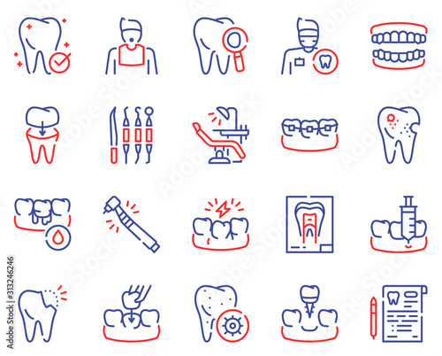 Dental care color linear vector icons set