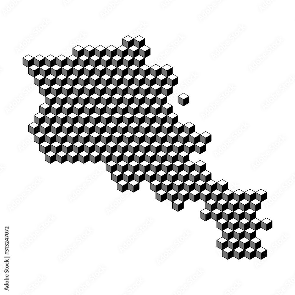 Armenia map from 3D black cubes isometric abstract concept, square pattern, angular geometric shape. Vector illustration.