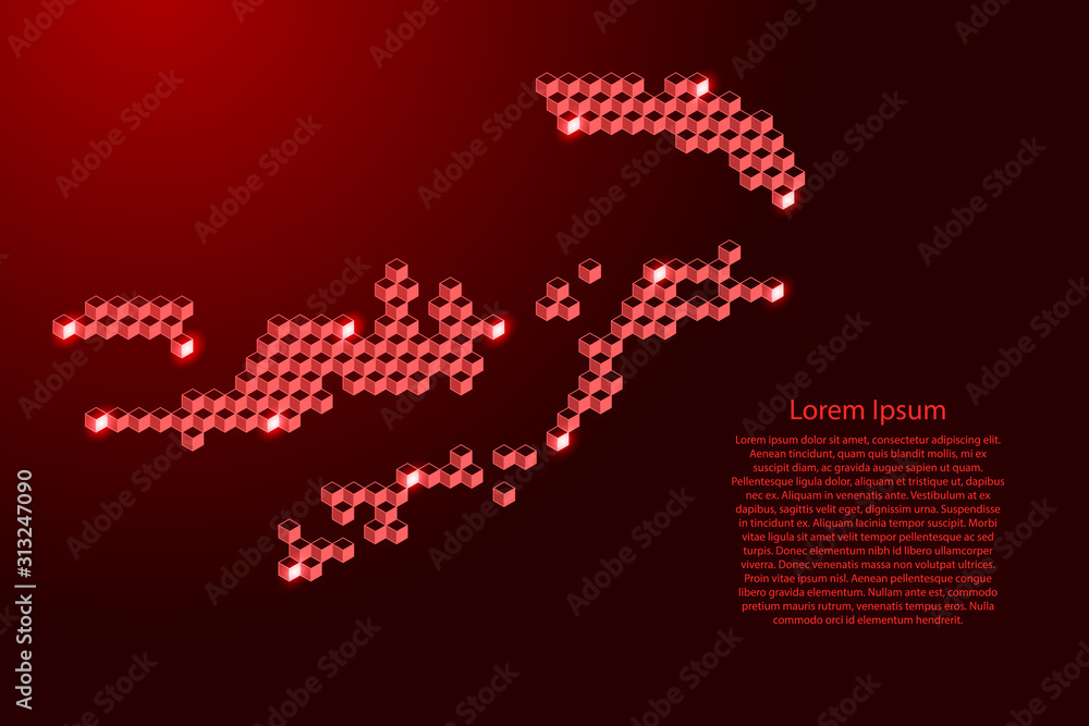 British Virgin Islands map from 3D red cubes isometric abstract concept, square pattern, angular geometric shape, for banner, poster. Vector illustration.