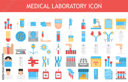 Medical laboratory vector illustration flat icon set.