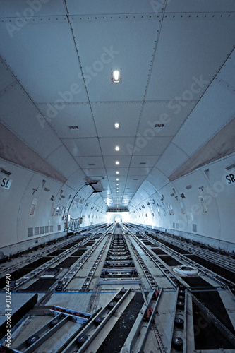 Empty Cargo Hold (Main Deck) of a Jumbo Jet Freighter Aircraft