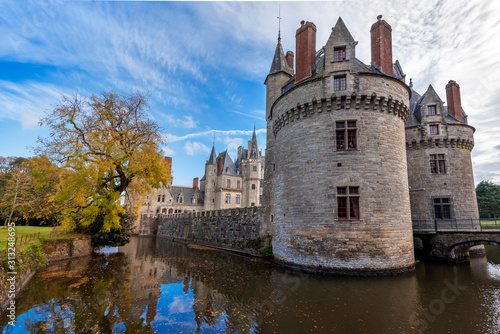 Side view of Bretesche medieval castle. Missillac commune in Loire-Atlantique region of France.