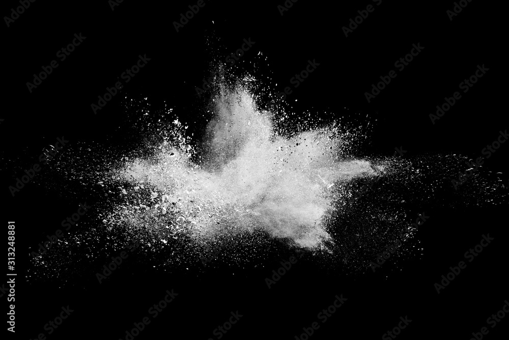 custom made wallpaper toronto digitalWhite powder explosion isolated on black background.