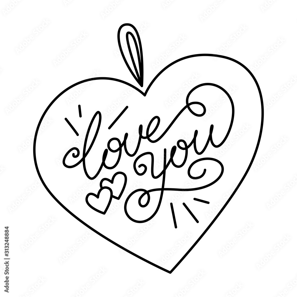 Pendant Love you. Lettering. Text. Element of design greeting card. Love, symbol, emotion. Happy Valentine's day Pendant Love you. Lettering. Text. Element of design greeting card. Love, symbol, emotion. Happy Valentine's day