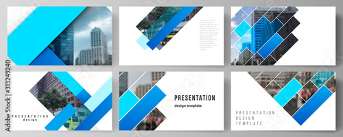 The minimalistic abstract vector illustration of the editable layout of the presentation slides design business templates. Abstract geometric pattern creative modern blue background with rectangles.