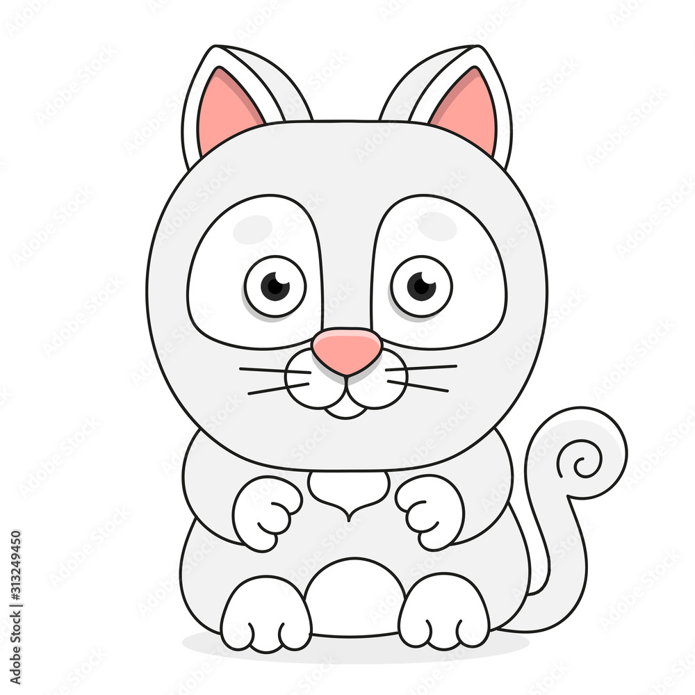 Cat On A White Background, Vector Illustration Suitable For Greeting Card, Poster Or T-shirt Printing.