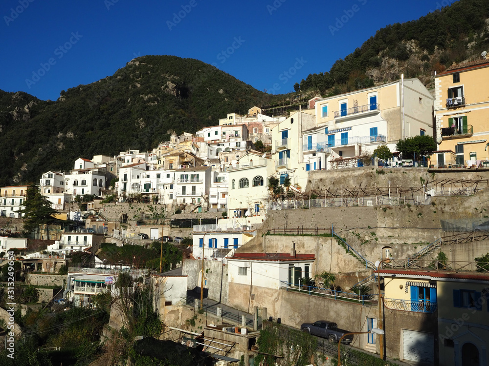Panoramic view of a town on the Amalfi coast, Italy