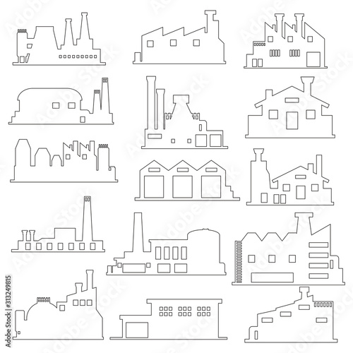 イラスト素材　工場　産業　電力　電気建物　ライン　セット