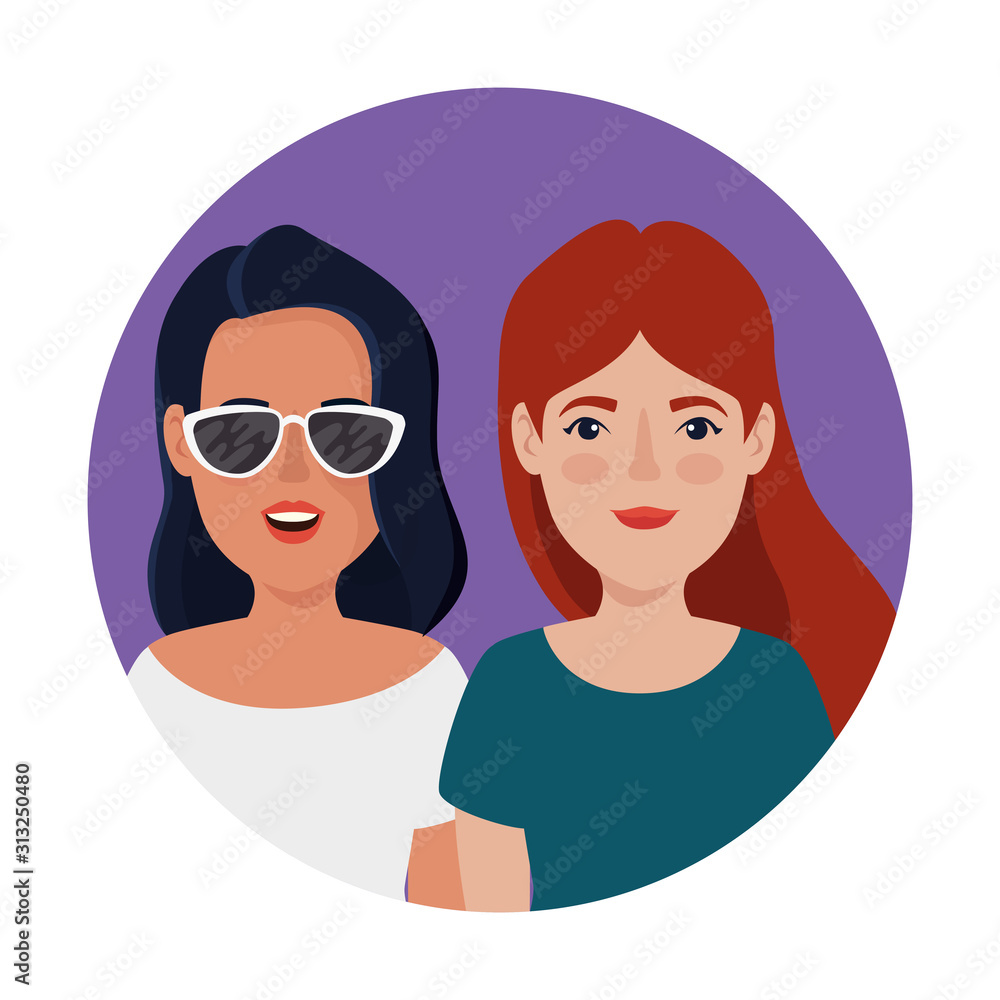 Obraz premium beautiful women in frame circular avatar character vector illustration design