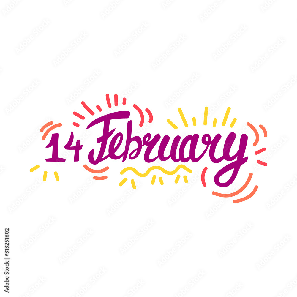 Lettering February 14. Cartoon icons vector illustration on a white background. Great design for any purposes. Lettering February 14. Cartoon icons vector illustration on a white background. Great design for any purposes.