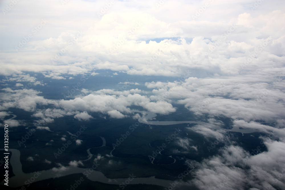Aerial View of Mount Cameroon covered by Clouds, near Douala, Cameroon