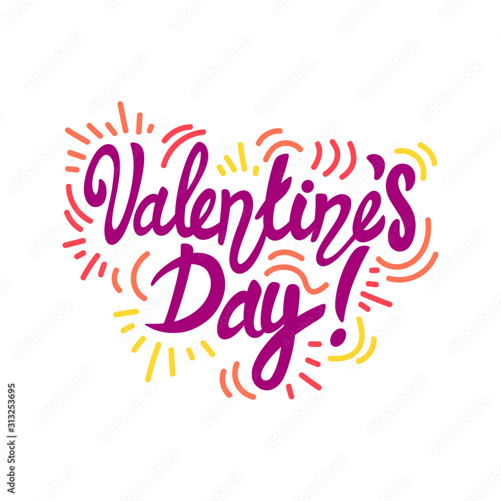Happy Valentine's Day lettering Cartoon icons vector illustration on a white background. Great design for any purposes.