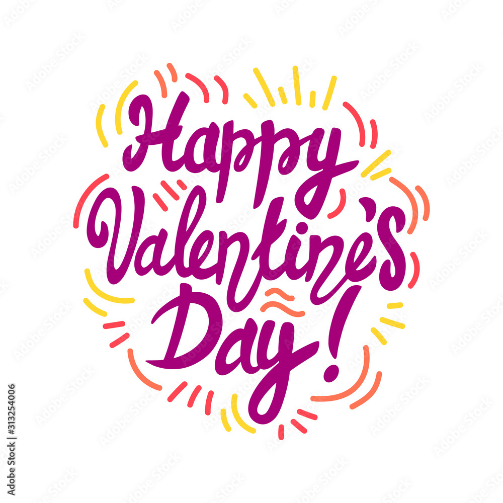 Happy Valentine's Day lettering Cartoon icons vector illustration on a white background. Great design for any purposes.