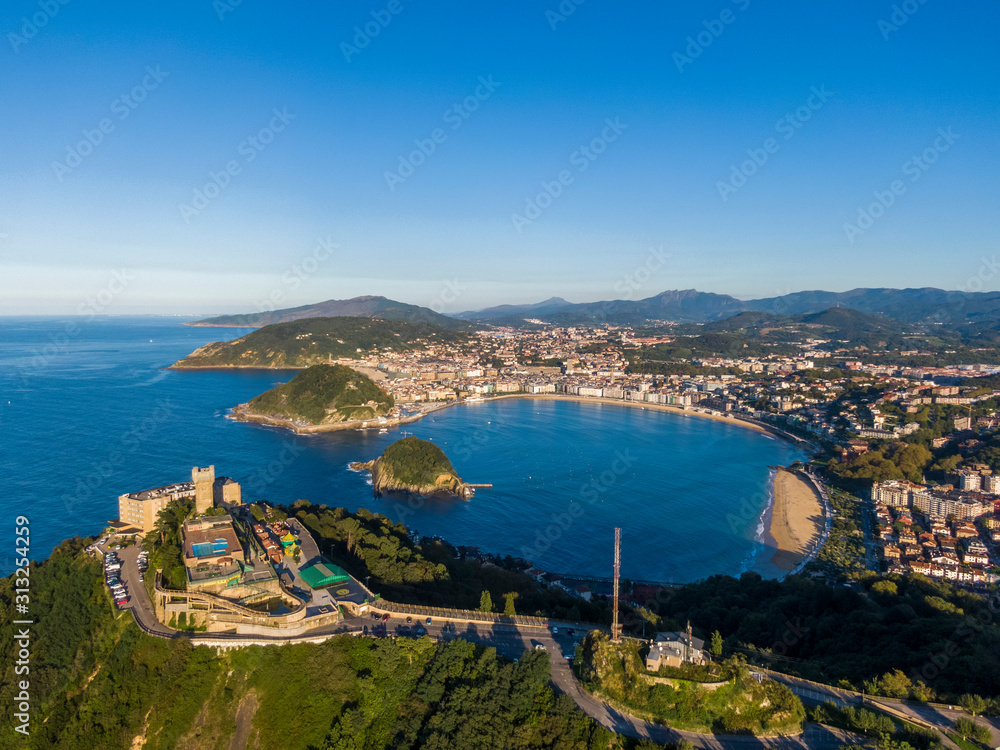Aerial view of the Concha Bay in San Sebastian coastal city, Spain