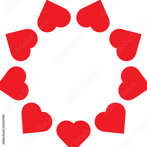 Valentine's day, red and pink round ute hearts frame. Vector illustration