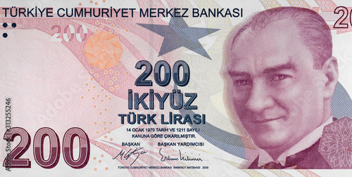 Turkish 200 lira note. Turkey currency, money.