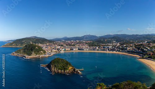 Aerial view of the Concha Bay in San Sebastian coastal city, Spain