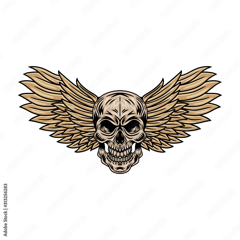 Fototapeta premium Vintage cartoon winged skulls isolated retro vector illustration on a white background. Great design for any purposes.