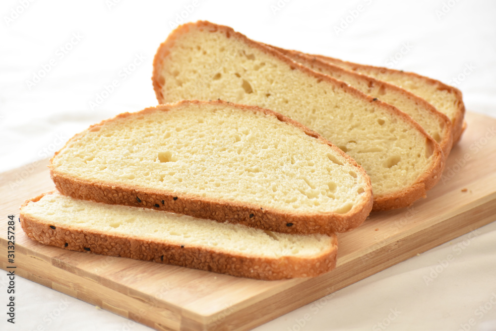 Multigrain bread on a chopping board. Selective focus. 