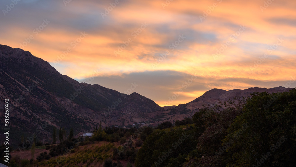 View of valley near Mount Nemrut during sunset in Adiyaman, Turkey