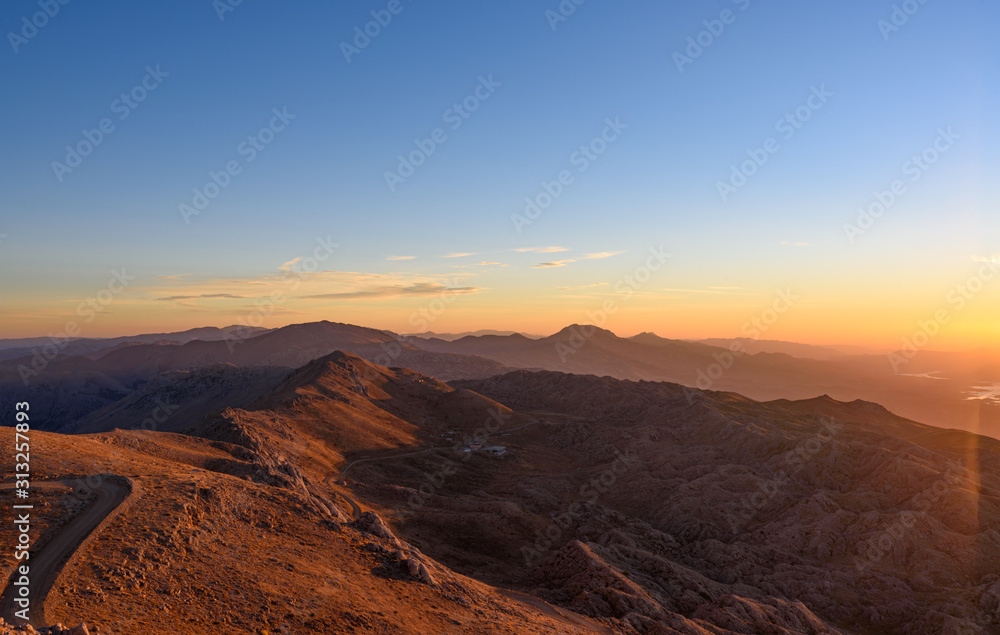 Beautiful sunrise at the peak of Mount Nemrut, Adiyaman, Turkey