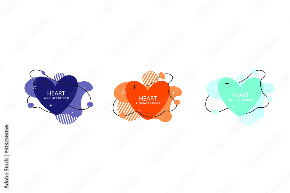 Heart abstract banner collections. Organic or fluid shapes with different soft colors. Usable for web, social media, print, banner, backdrop, background template. Valentines day celebration