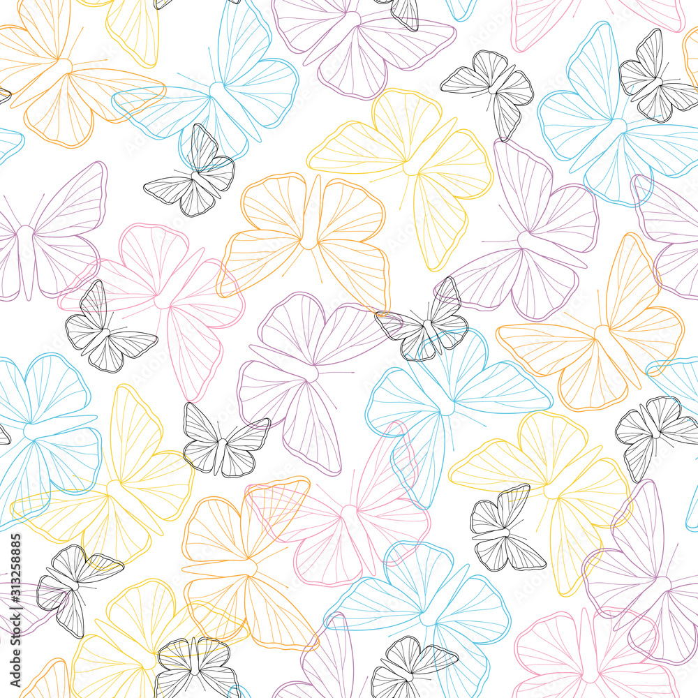 Seamless colorful butterfly outline pattern