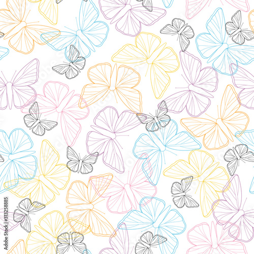 Seamless colorful butterfly outline pattern