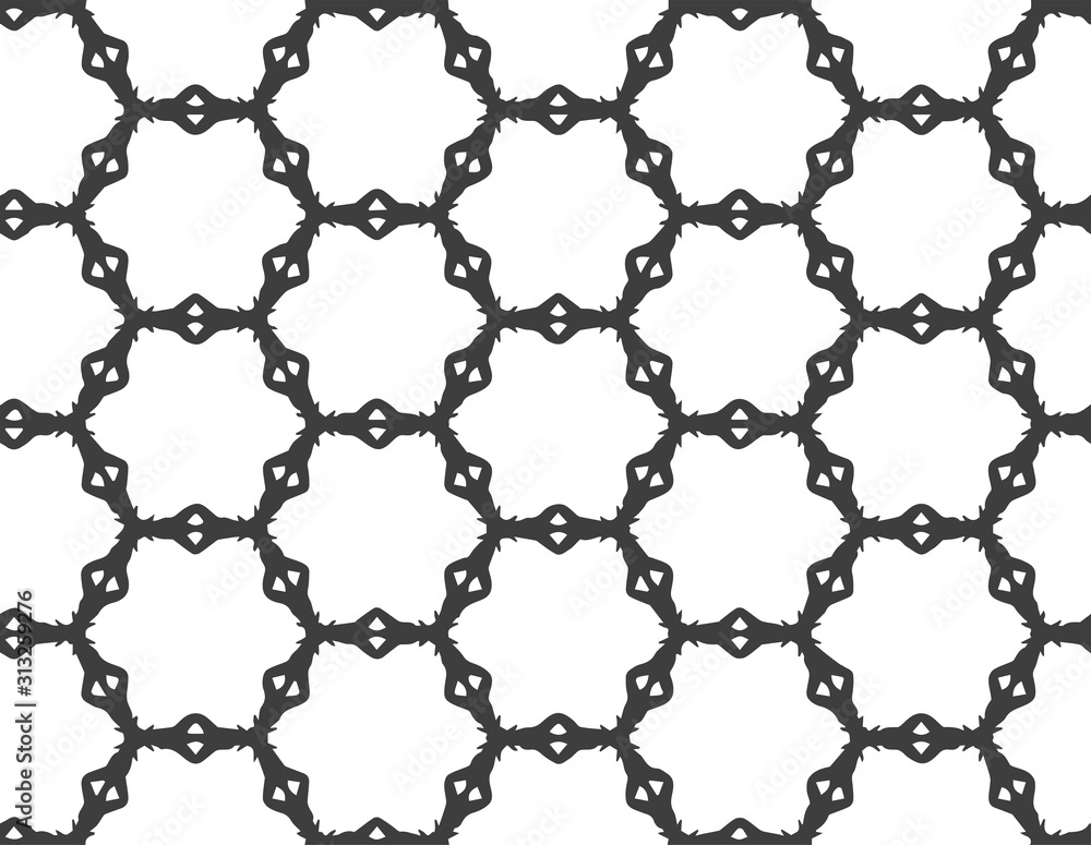Naklejka premium Abstract geometric pattern in ornamental style. Black and white color. Seamless design texture.