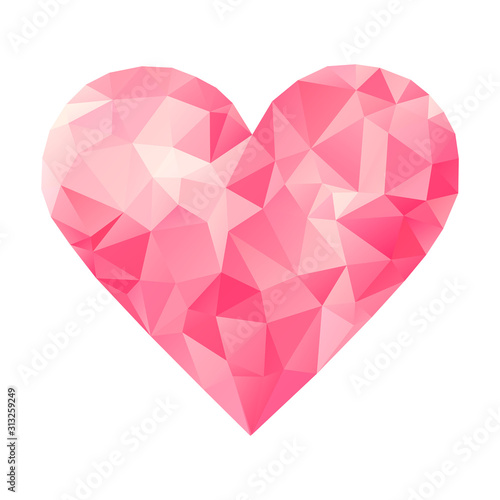 Vector low poly triangular pink heart isolated at white background.  Concept of romance and happy  love.