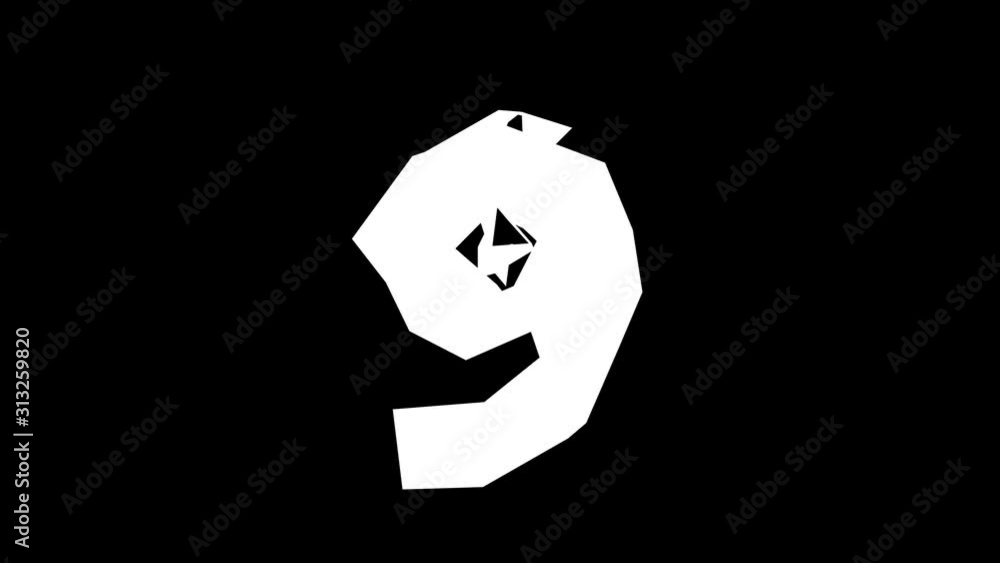 3d animated low polygon cardboard text with alpha channel the character 9
